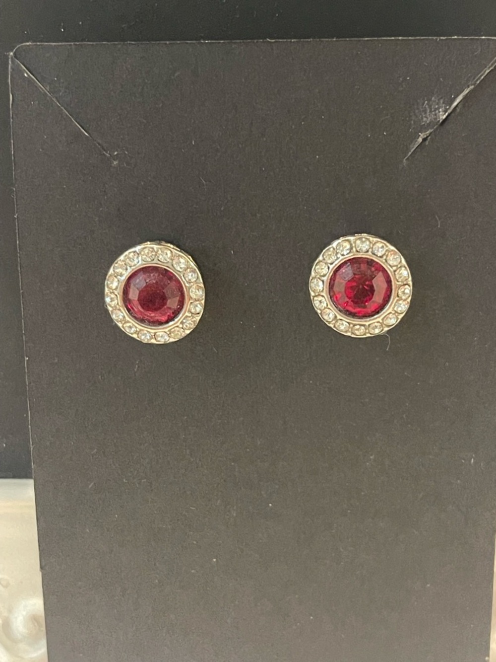 Red Crystal Halo Stud Earrings - Women Jewelry